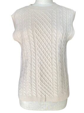Moon & Madison Cable Knit Fisherman Sweater Vest Cream Grandpa Coastal Preppy-S